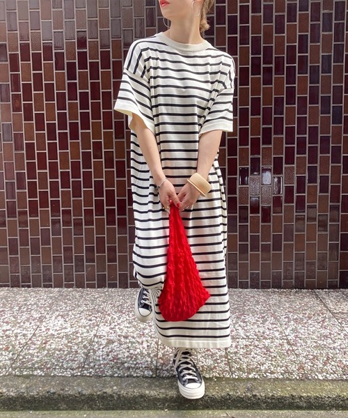 I-SOOK ワンピース ボーダーニットロングワンピース(comochi