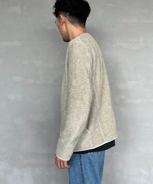 DANTON ダントン ノーカラー フリース ジャケット ブラウン 42サイズ DANTON（ダントン）の「DANTON / ノーカラー フリース
