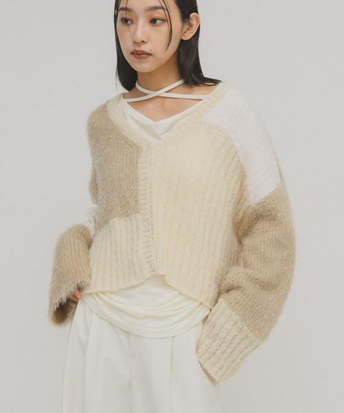KBF（ケービーエフ） カーディガン パッチワークニットカーディガン