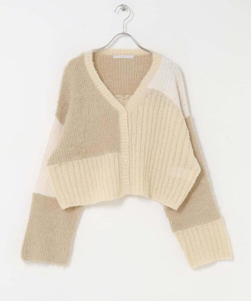 KBF（ケービーエフ） カーディガン パッチワークニットカーディガン