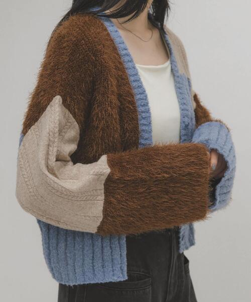 KBF（ケービーエフ） カーディガン パッチワークニットカーディガン