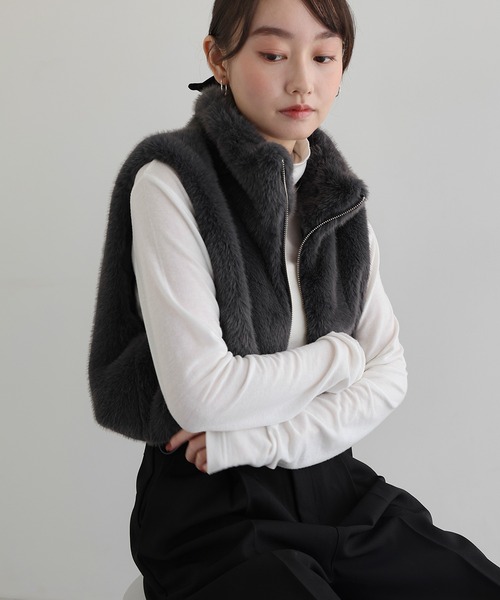 andme（アンドミー） ベスト ジレ ショート丈フォックスファーベスト