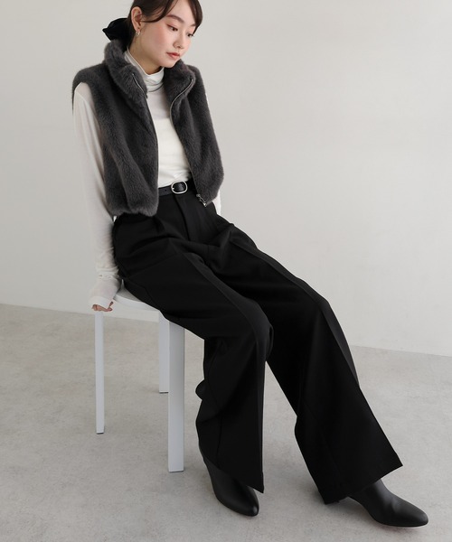 andme（アンドミー） ベスト ジレ ショート丈フォックスファーベスト