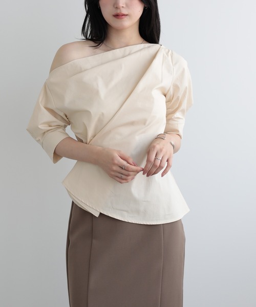 LUMIRA ブラウス シャツ オフショルダー 肩出し半袖トップス 
