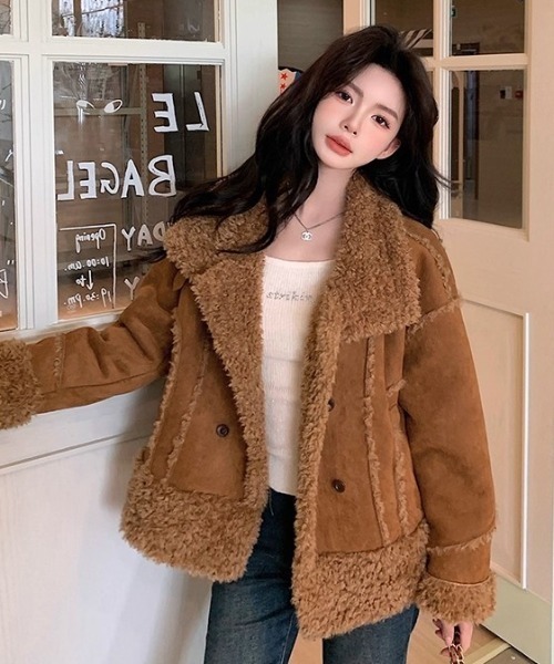 Sibra（シブラ） ムートンコート ボアコート ダブルボタン×毛皮切替