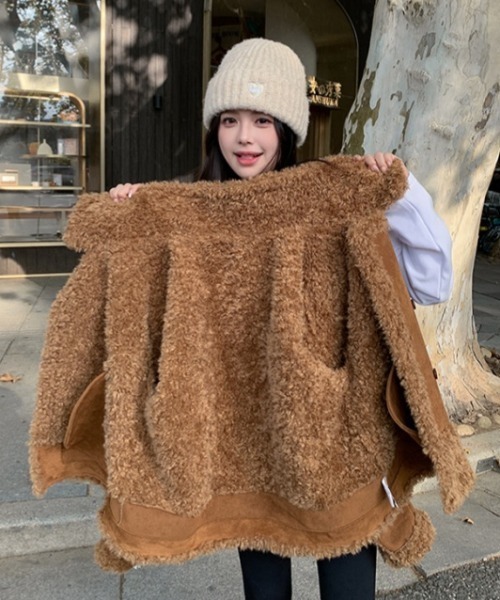 Sibra（シブラ） ムートンコート ボアコート ダブルボタン×毛皮切替