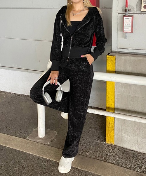 non-hedge（ノンヘッジ） セットアップ ラメジップパーカーパンツ