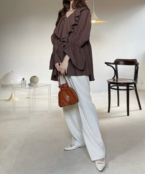 「Eclat one」 長袖ネルシャツ FREE アイボリー レディース_画像9