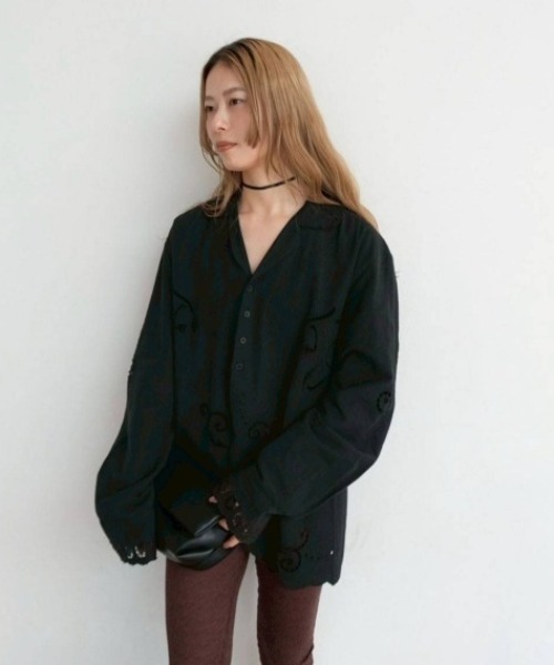 【新品未使用】anuke Cutwork Opencollar Shirts 黒 ànuke online store（アンヌーク） / Cutwork Opencollar