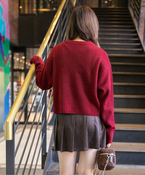 ニット セーター 「ショート丈×くま刺繍」レディース トップス ニット