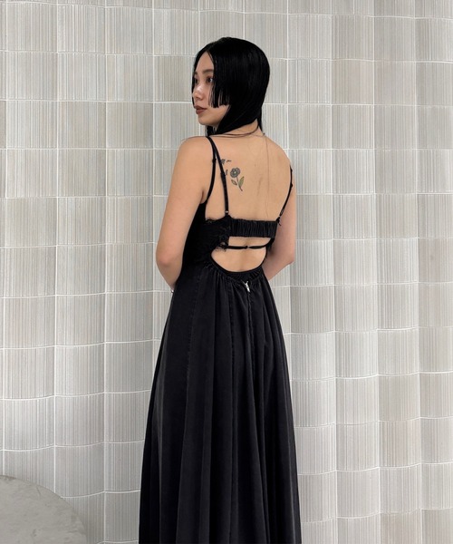 Ameri（アメリ） ワンピース LACE DOCKING TENCEL DENIM FLARE DRESS