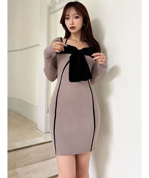 RESEXXY（リゼクシー） ワンピース バイカラーフロントリボンニット