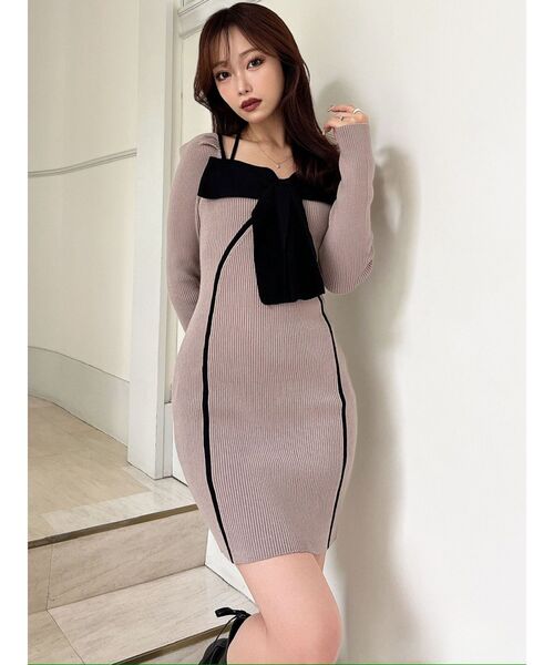 RESEXXY（リゼクシー） ワンピース バイカラーフロントリボンニット