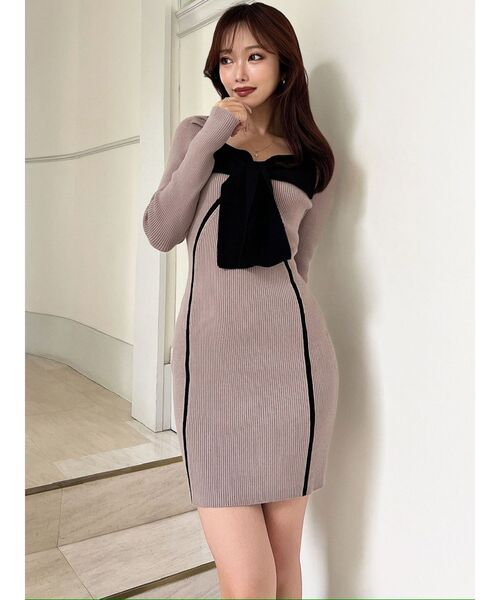 RESEXXY（リゼクシー） ワンピース バイカラーフロントリボンニット