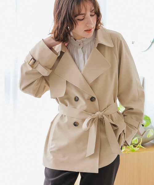 美品✨23区 24ss トレンチコート ベージュ 42 大きいサイズ ショート丈 23区 コットンポリエステルギャバジン ロング トレンチコート