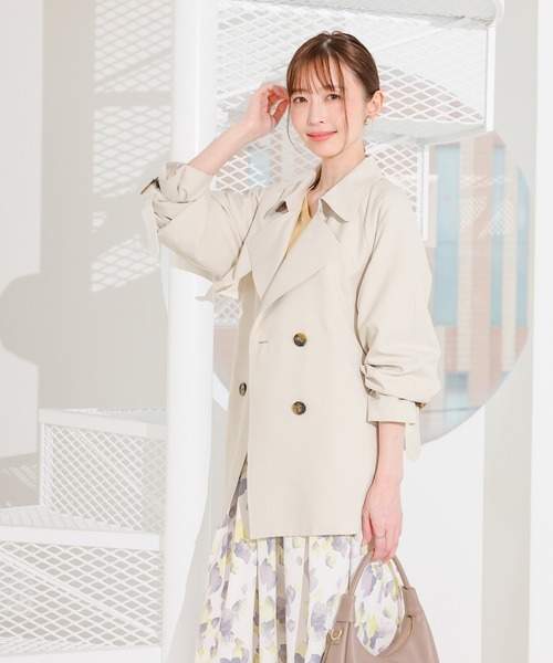 【極美品✨】theoryluxe トレンチコート 比翼 光沢ベージュ 38 ツイルストレッチ ライナー付きトレンチコート ベージュ | P.S.FA公式通販