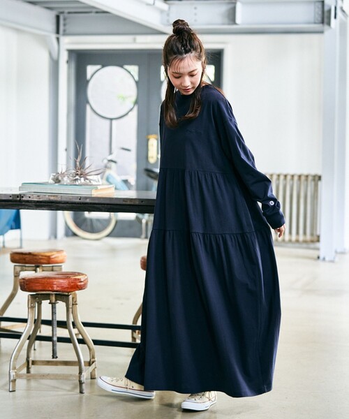 FREAK'S STORE（フリークスストア） 長袖ワンピース MEDIUM ネイビー