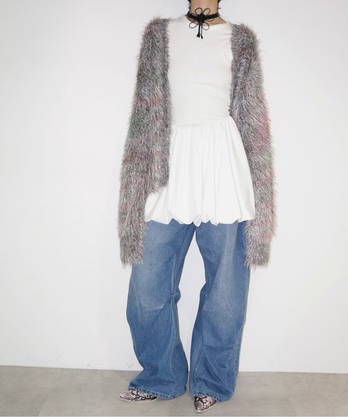 「musubore」 ニットカーディガン FREE ゴールド レディース_画像5