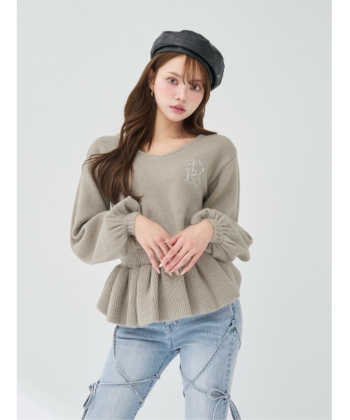 Darich ペプラム vネック ニットトップス ブラック ぺプラムVネックニットトップス – Darich