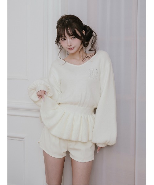 Darich ペプラム vネック ニットトップス ブラック Darich（ダーリッチ）の「ぺプラムVネックニットトップス（ニット
