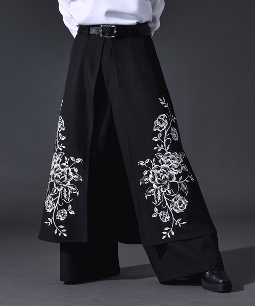 Ellno Loset（エルノロゼット） スラックス フラワー刺繍ラップワイド