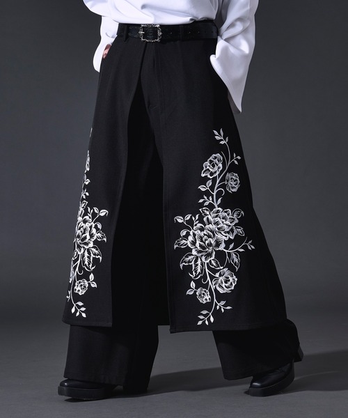 Ellno Loset（エルノロゼット） スラックス フラワー刺繍ラップワイド