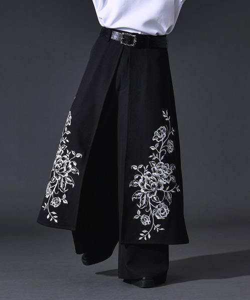 [セットアップ]Ellno Loset ローズ刺繍ジャケット、フレアパンツ Ellno Loset（エルノロゼット） uvカット ワイドパンツ スラックス