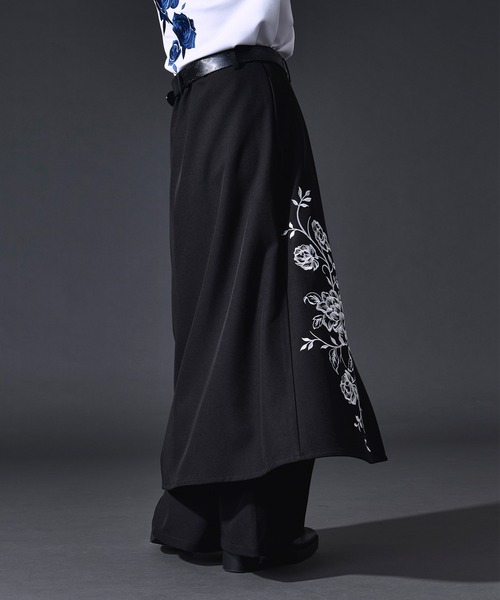 Ellno Loset（エルノロゼット） スラックス フラワー刺繍ラップワイド