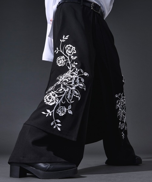 Ellno Loset（エルノロゼット） スラックス フラワー刺繍ラップワイド