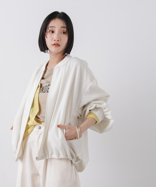 ブルゾン アウター 撥水加工 ドロストヘムリブブルゾン レディースの画像