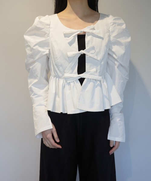 CLANEリボントップス CLANE（クラネ） tシャツ CLANE SHORT PEPLUM RIBBON TOPS レディース