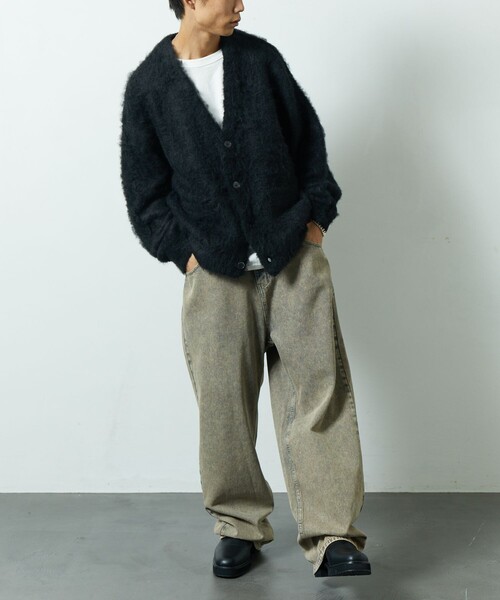 「FREAK'S STORE」 ニットカーディガン MEDIUM チャコールグレー メンズ_画像5