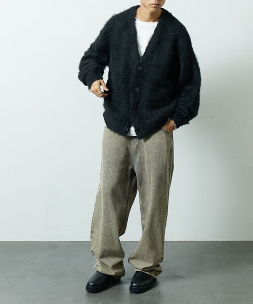 「FREAK'S STORE」 ニットカーディガン MEDIUM チャコールグレー メンズ_画像6
