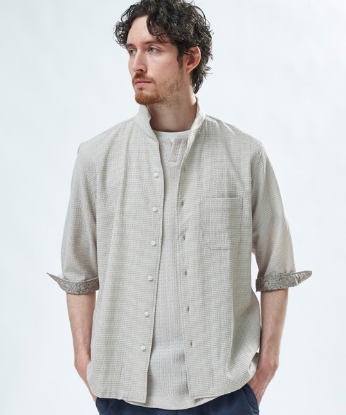 MEN'S BIGI（メンズビギ） シャツ 半袖 ストレッチサッカー七分袖