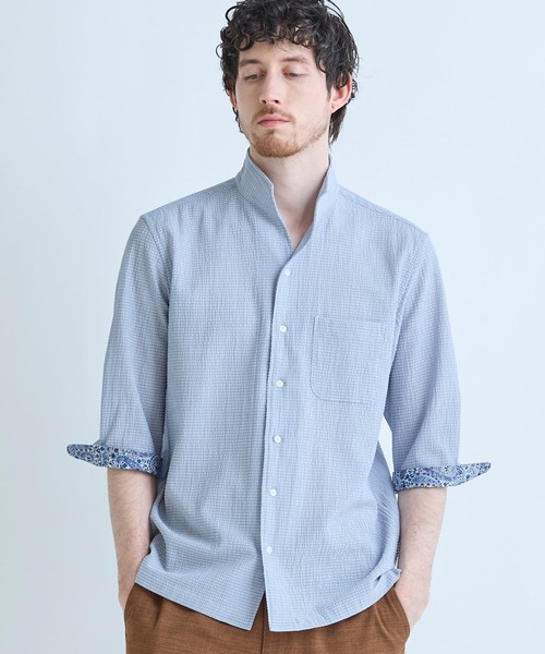 MEN'S BIGI（メンズビギ） シャツ 半袖 ストレッチサッカー七分袖
