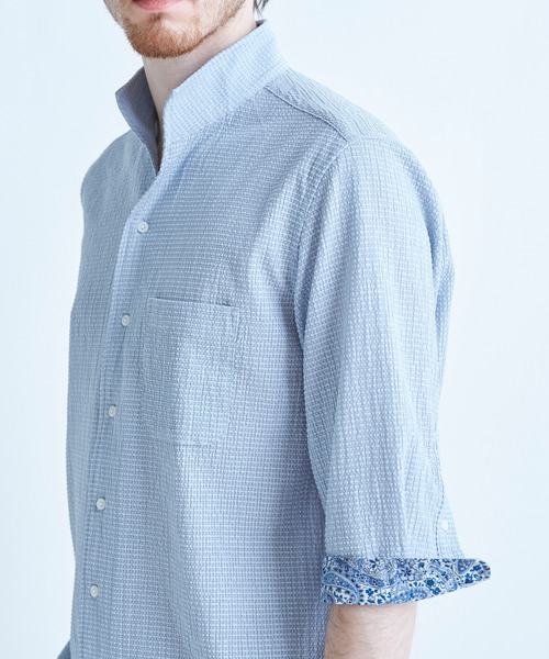 MEN'S BIGI（メンズビギ） シャツ 半袖 ストレッチサッカー七分袖