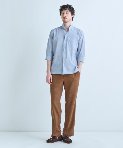 Jackman クラシックブルー 七分袖シャツ ポケット付き Lサイズ MEN'S BIGI（メンズビギ） シャツ 半袖 ストレッチサッカー七分袖