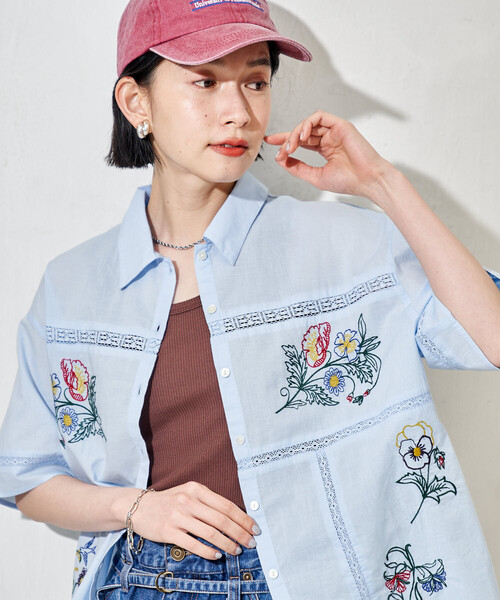ブラウス シャツ インド パッチワーク刺繍シャツ レディースの画像