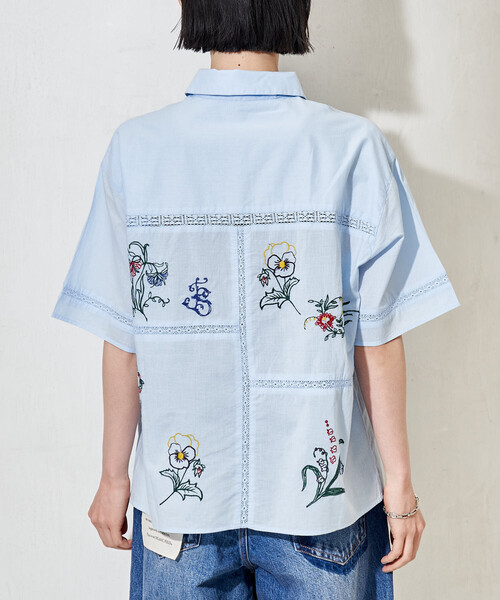 ブラウス シャツ インド パッチワーク刺繍シャツ レディースの画像