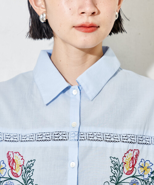 ブラウス シャツ インド パッチワーク刺繍シャツ レディースの画像