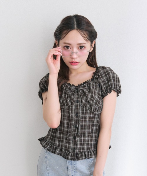 OLIVE des OLIVE（オリーブデオリーブ） ブラウス シャツ リボンパフ 