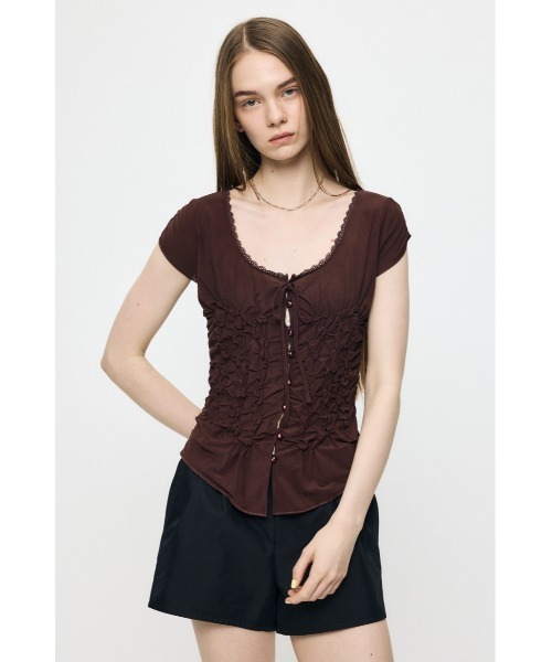 MOUSSY（マウジー） tシャツ 半袖 RANDOM SHIRRING トップス