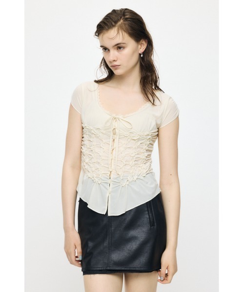 MOUSSY（マウジー） tシャツ 半袖 RANDOM SHIRRING トップス