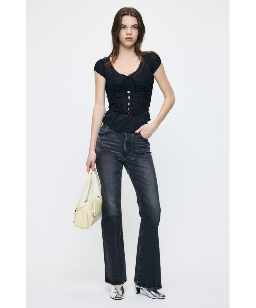 MOUSSY（マウジー） tシャツ 半袖 RANDOM SHIRRING トップス