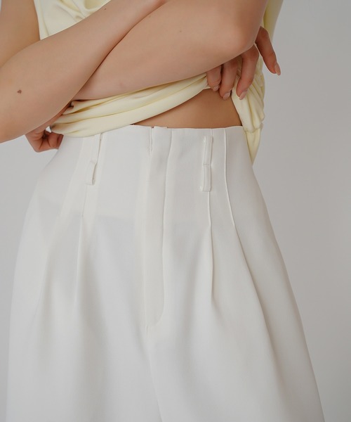ターンバックハイウエストキュロットパンツ off-white S ターンバック