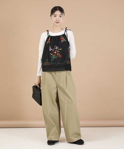 新品☆Freada インド 肩リボン 刺繍 リメイク風 キャミソール　フリーダ Freada（フリーダ） キャミソール インド 肩リボン 刺繍 リメイク風