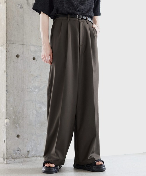 パンツ center press wide straight slacks ワイドパンツ スラックス 2タックTRツイルセンタープレスワイド