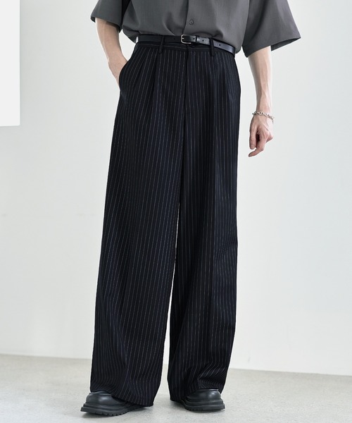 ワイドパンツ スラックス 2タックTRツイルセンタープレスワイド