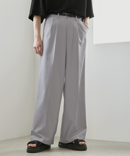 ワイドパンツ スラックス 2タックTRツイルセンタープレスワイド