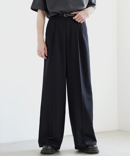 ワイドパンツ スラックス 2タックTRツイルセンタープレスワイド